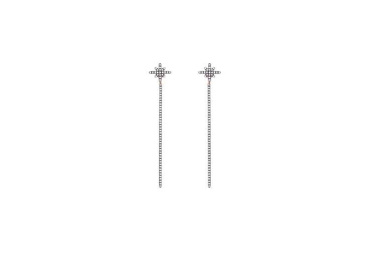 Diane Kordas earrings feature a white diamond Starburst stud and a white diamond bar at the back, for a modern update on the drop earring (£4,160).