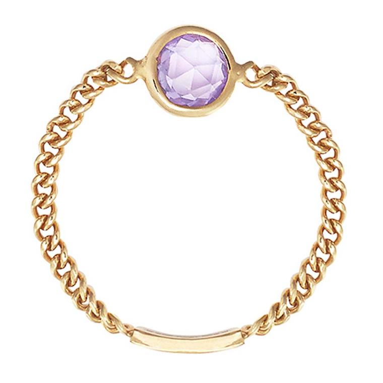 Sweet Pea rose-cut purple sapphire Chain ring in gold.