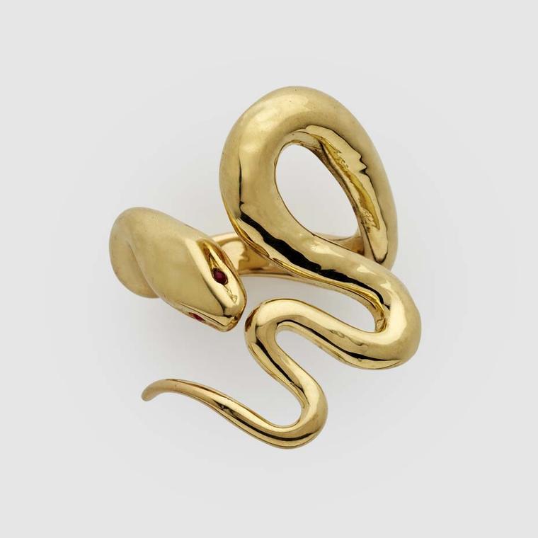Harumi Klossowska de Rola gold Snake ring with ruby eyes. Available exclusively from Dover Street Market.