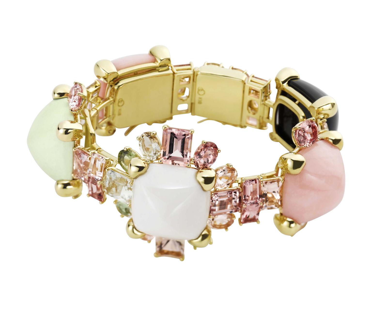 AS by Atsuko Sano Arabian Night collection yellow gold bracelet with cacholong, pink opal, rainbow obsidian, lemon chrysoprase and multi-coloured tourmalines.