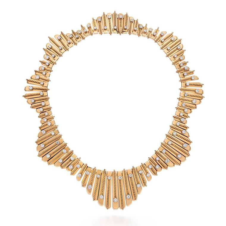 1950s Cartier Paris Undulating Fringe diamond necklace in gold, available from Fred Leighton at 1stdibs.com ($145,000).