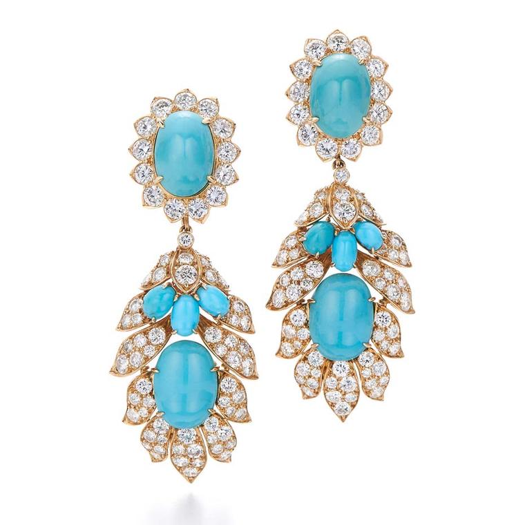 1960s Van Cleef & Arpels diamond and turquoise Day to Night earrings, available from Fred Leighton at 1stdibs.com ($125,000).