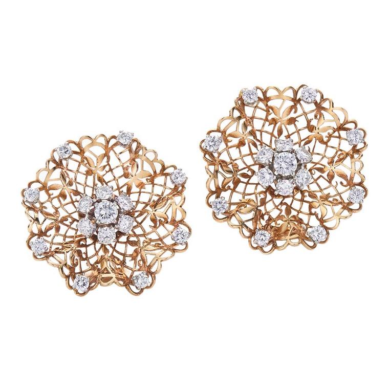 Van Cleef & Arpels yellow gold and diamond Handkerchief Earrings, available from Fred Leighton at 1stdibs.com ($30,000).