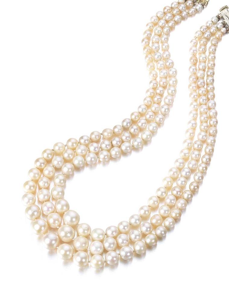 This three-strand pearl necklace sold for £92,500 at Bonhams Fine Jewellery sale in September 2014.
