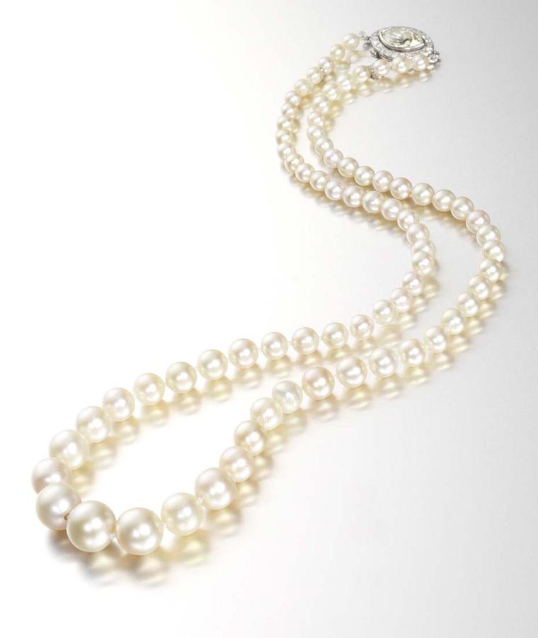 A pearl necklace dating back to 1910 achieved the highest price in Bonhams' Fine Jewellery sale this autumn, selling at £194,000. The single strand necklace features 75 natural pearls fastened with a marquise-cut diamond clasp.
