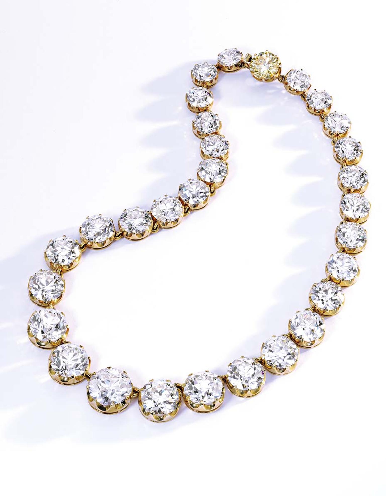 Sotheby's auction of Bunny Mellon's jewels this November in New York includes a Cartier Rivière necklace dating back to around 1900 featuring a tapered line of 29 old European-cut diamonds held together with a 4.20ct Fancy Deep Yellow diamond clasp (estim