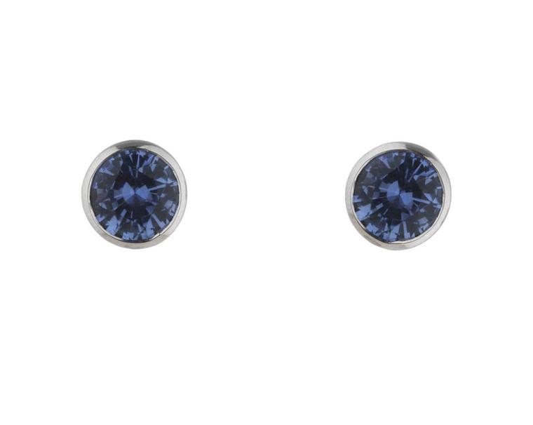 Holts London jewellery collection interchangeable Regent earrings with sapphire stud centres that can also include surrounding diamonds and rutilated quartz drops.