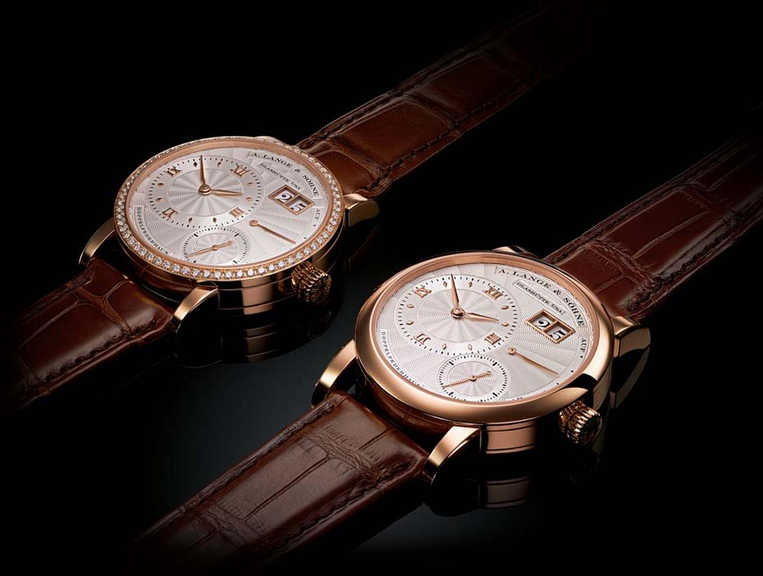 A.Lange & Söhne's Lange “20th Annniversary” limited edition watch set, launching at Watches&Wonders 2014 in Hong Kong, contains the Lange 1 and a Little Lange 1.