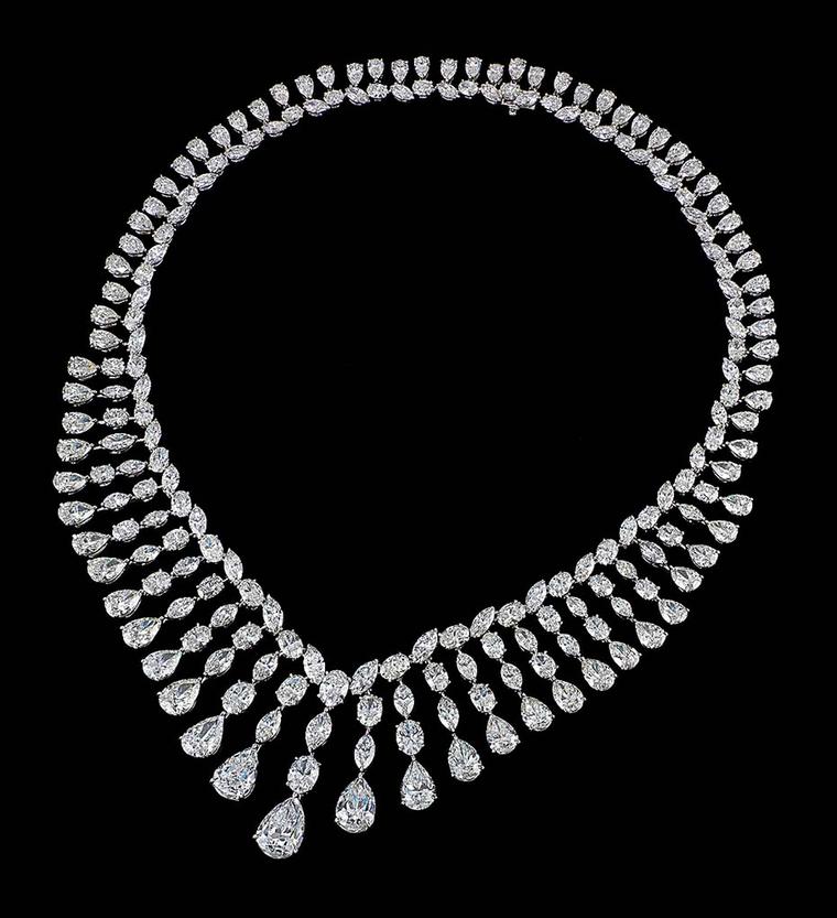 Dehres, Hong Kong, will also be exhibiting The Majestic Set necklace with pear-shaped diamonds graduating from a 5.00ct centre stone with successive rows of oval and marquise diamonds.