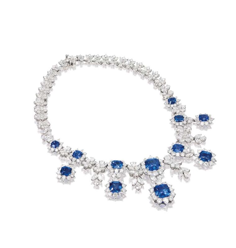 The most valuable jewels in the line-up are a sapphire and diamond Marina B necklace with matching earrings. Sold as a set, the Amelia suite's estimated £305,000-390,000 price tag reflects the fact that the necklace alone features more than 100 carats of 