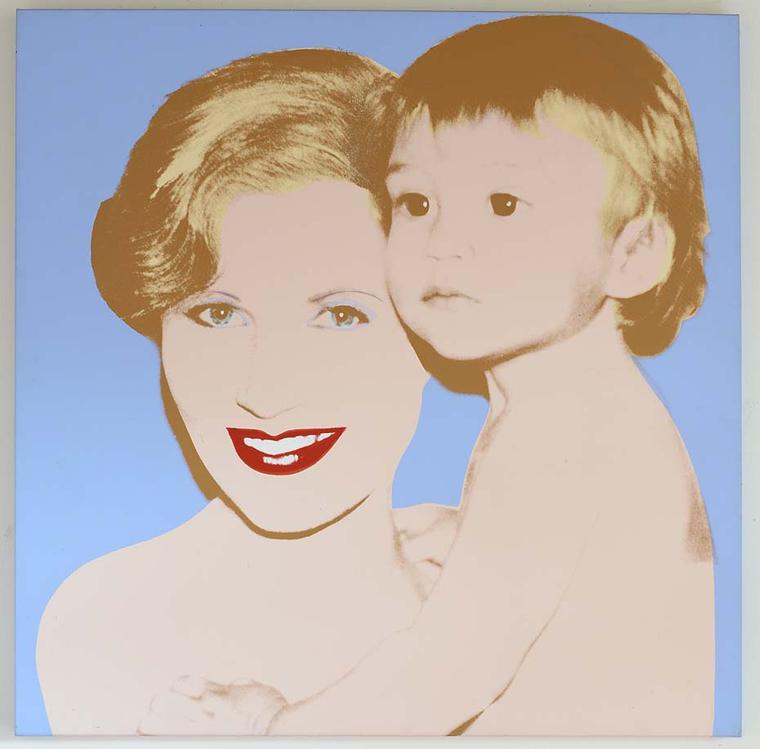 Andy Warhol was a friend of Syz and a major influence on her creations. Pictured is a Warhol painting of Syz and her son.