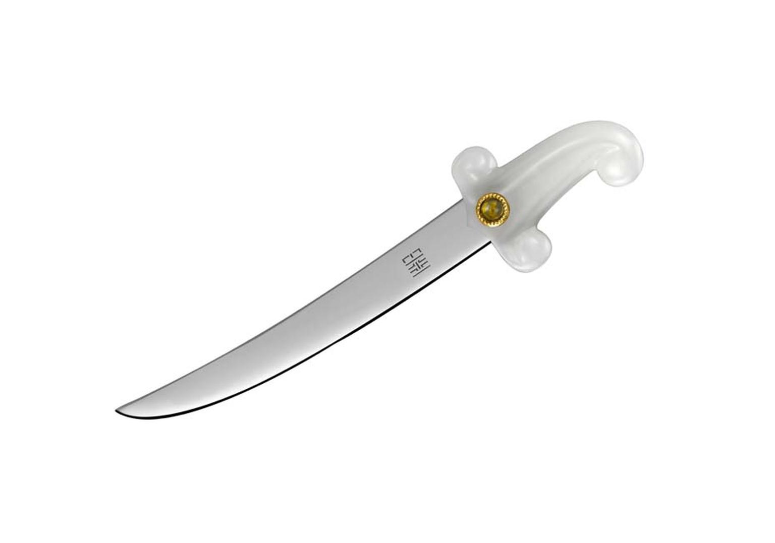 YEWN's Imperial Sword & Amulet collection sword with white and yellow gold can be removed from the scabbard and features a jade grip and a ruby on the guard.