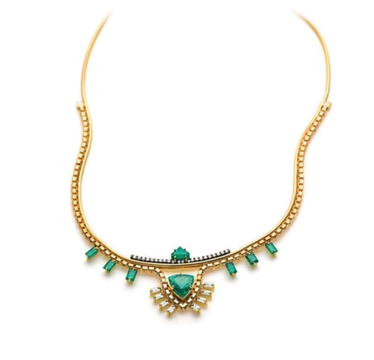 Jemma Wynne emerald and diamond necklace. Download the Spring app to buy.