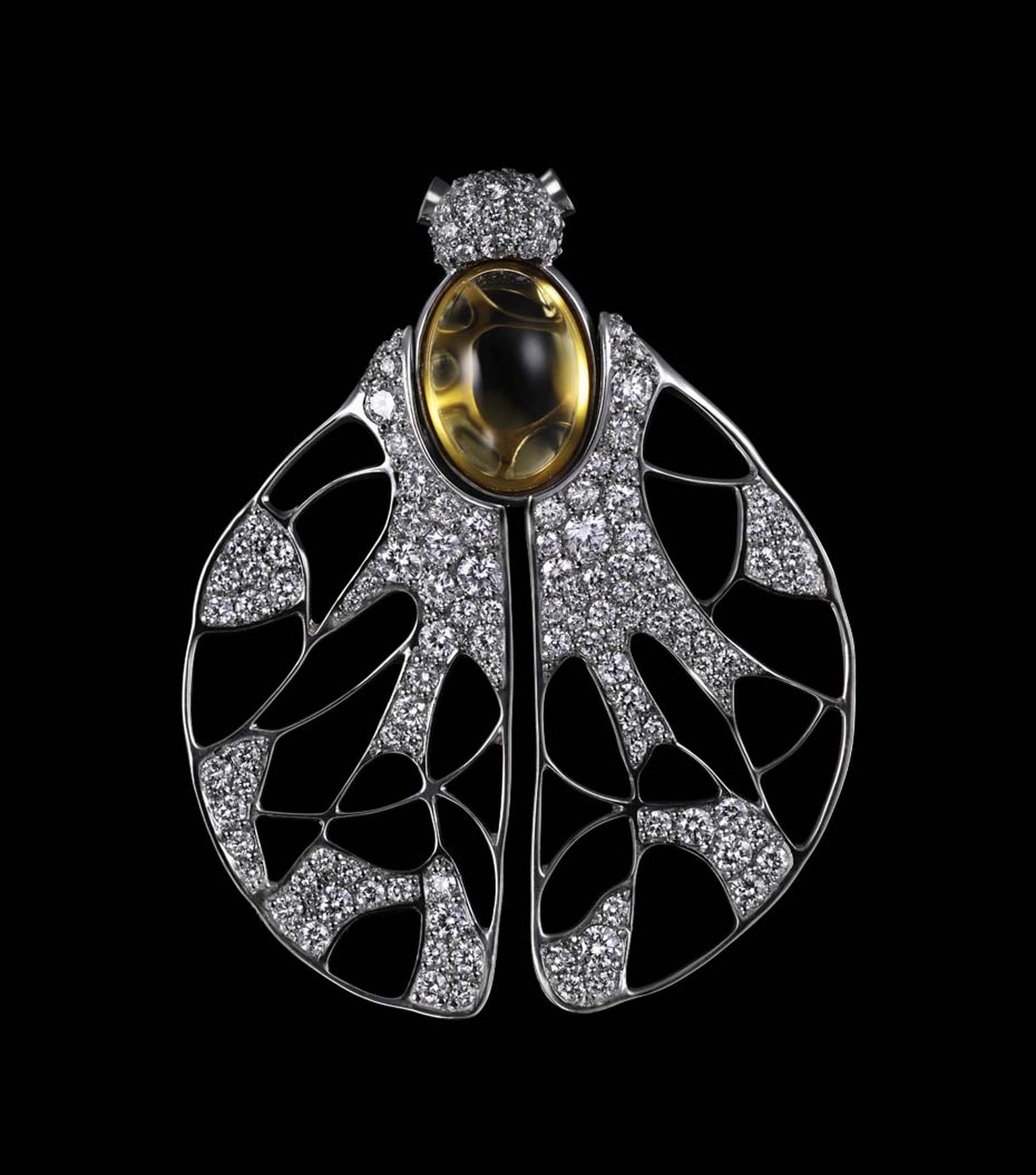 Dashi Namdakov Fantasy ring in white gold with diamonds and citrine.