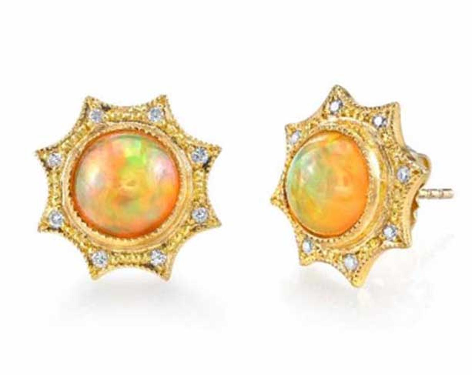 Arman Sarkisyan Opal Star earrings featuring a central opal framed by eight diamonds.