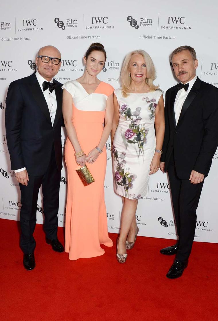 Georges Kern, CEO of IWC Schaffhausen, Emily Blunt, Amanda Nevill, CEO of the BFI, and Christoph Waltz attend the BFI London Film Festival IWC Gala Dinner in honour of the BFI at Battersea Evolution Marquee. Image by: Photopress/IWC