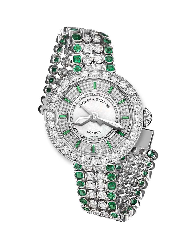 The Harrods Princess watch by Backes & Strauss in white gold with diamonds and Gemfields emeralds.
