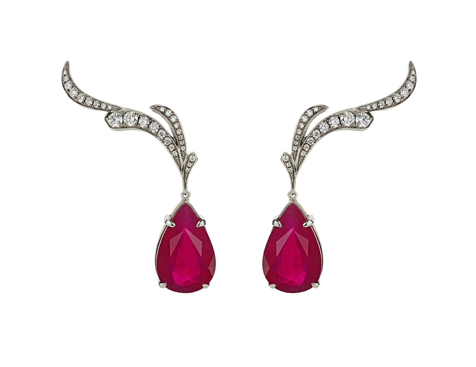 Nicholas Lieou Daedalus collection rubellite and diamond earrings.