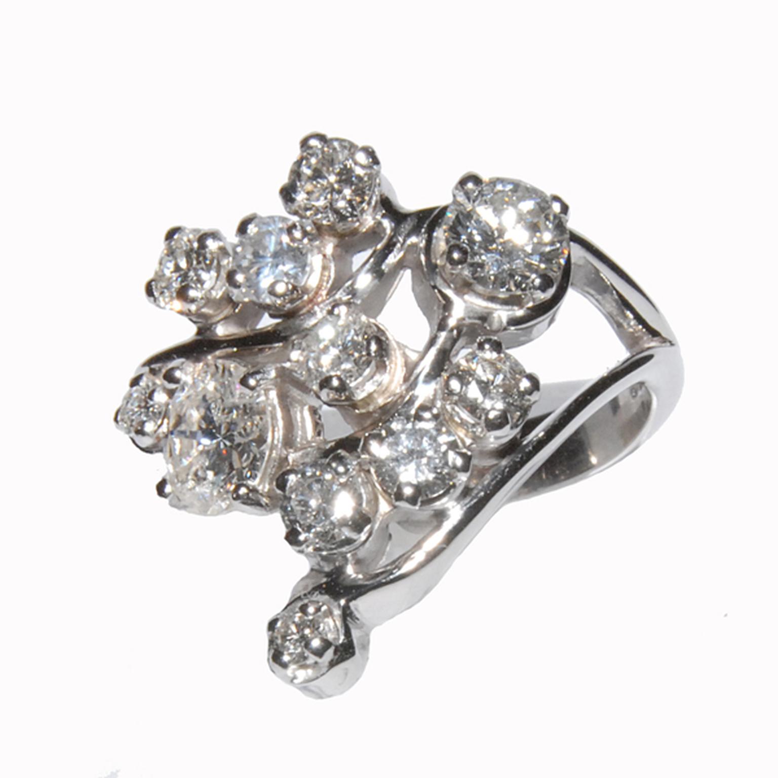 Keith Gordon engagement ring bursting with brilliant-cut diamonds.