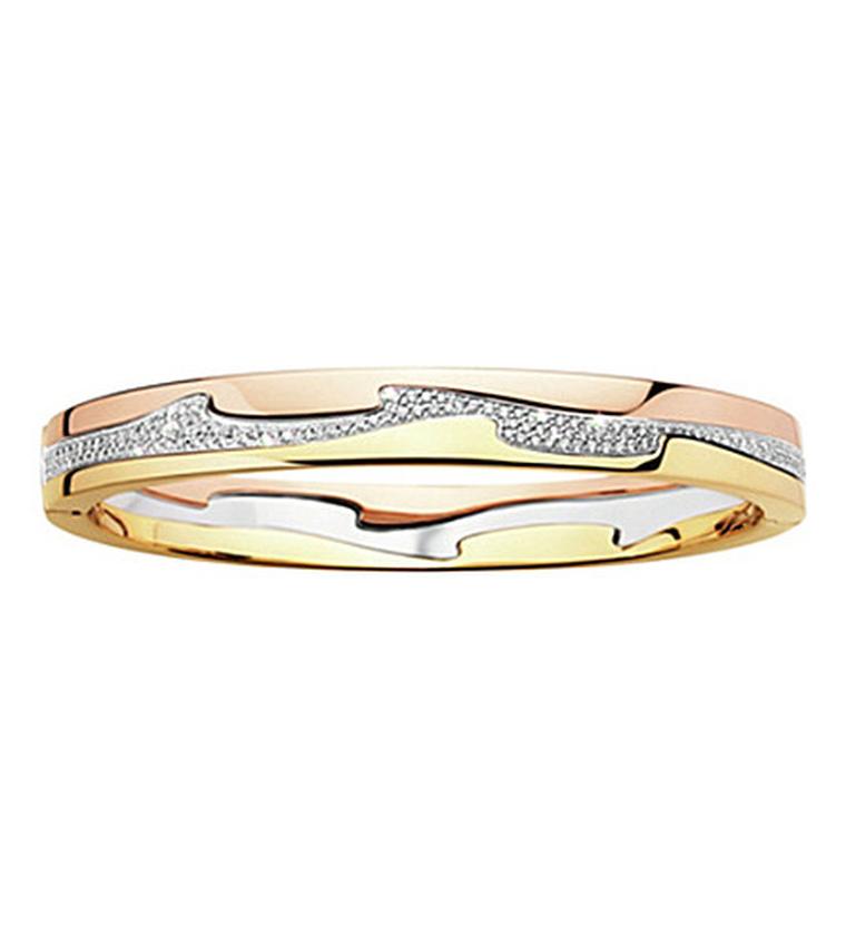 Georg Jensen Fusion bangle with yellow, white and rose gold and a melée of diamonds (£5,025).