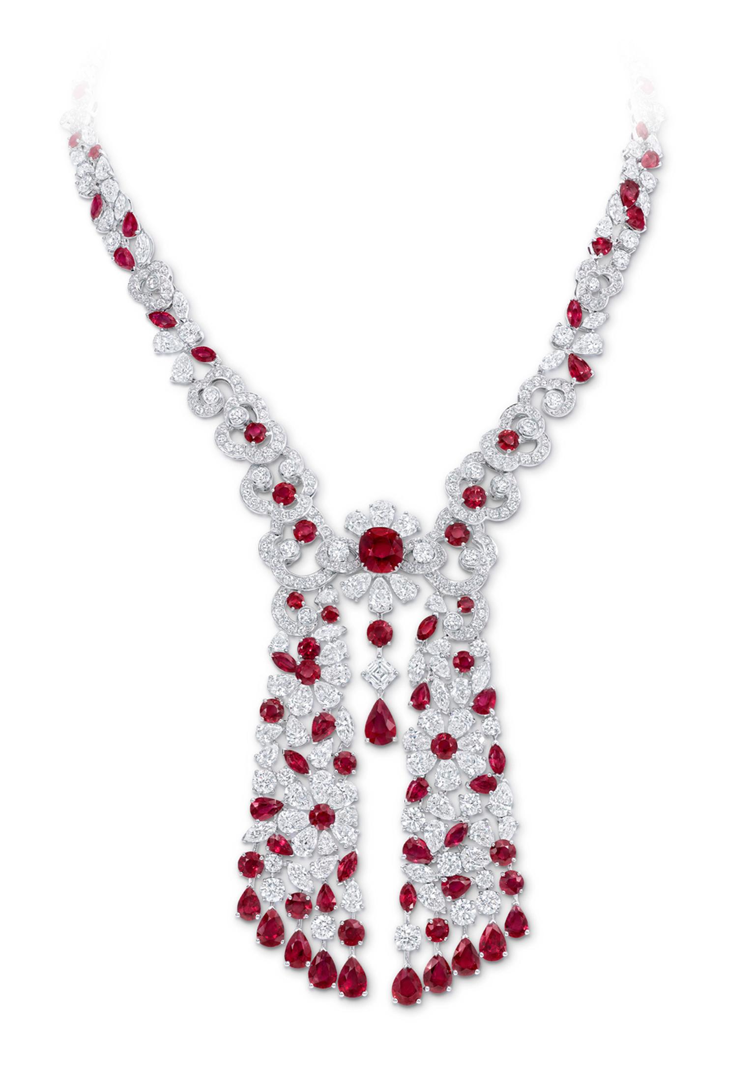 Graff Nuage collection ruby and diamond drop necklace.