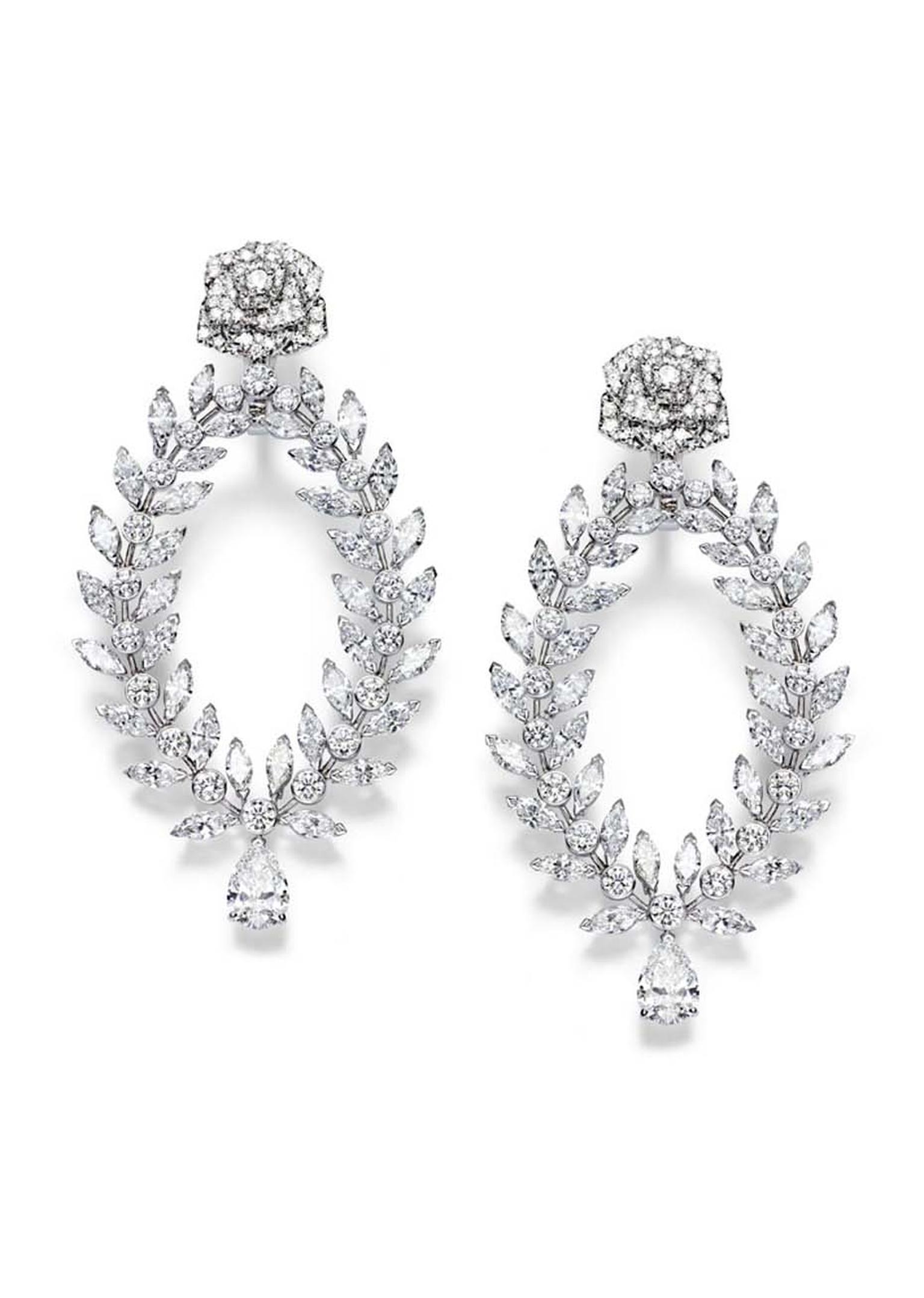 Piaget Rose diamond earrings also feature a stud in the shape of an exquisitely detailed rose.