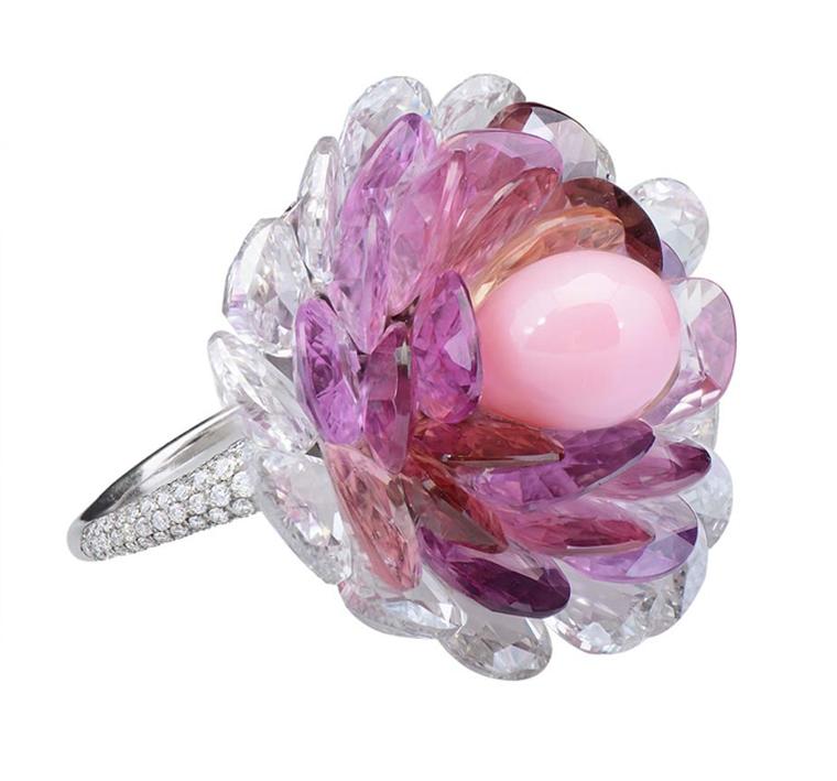 The setting of Morelle Davidson's new ring allows the petals to move with the motion of the wearer, just as a real flower would.