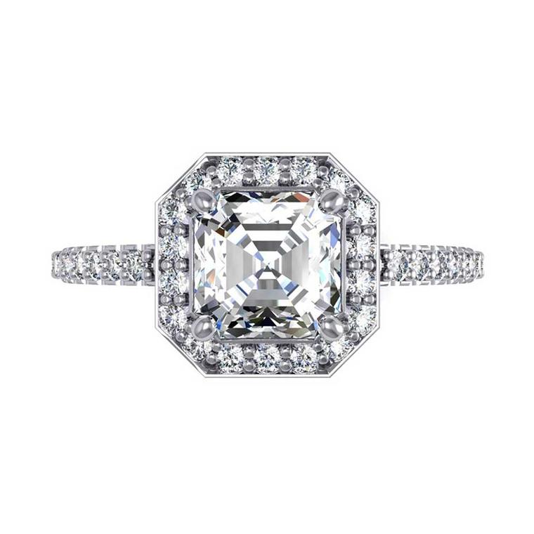 Taylor and Hart Asscher-cut diamond engagement ring.