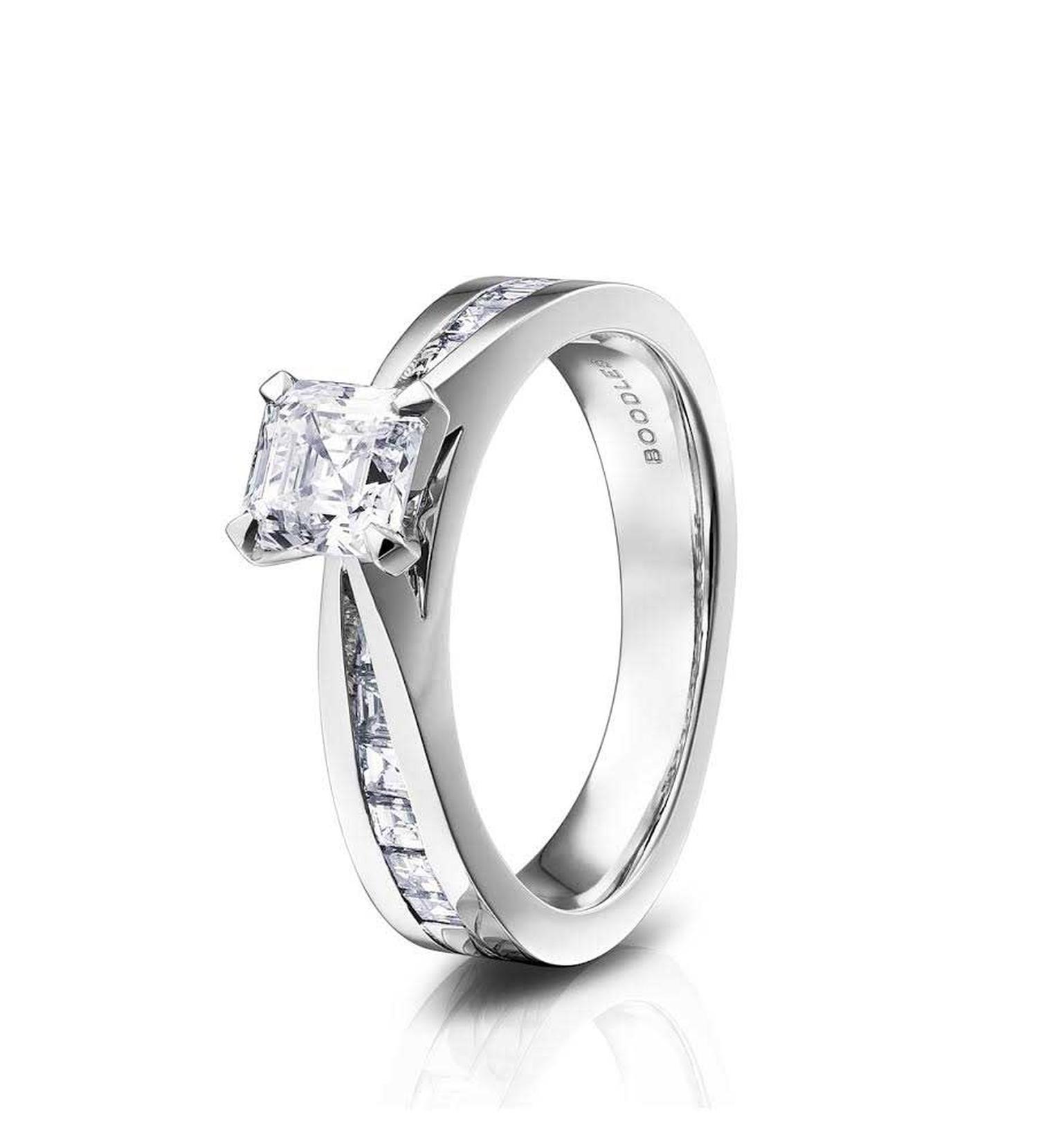Boodles Eternal Asscher cut diamond engagement ring in platinum (£11,000).