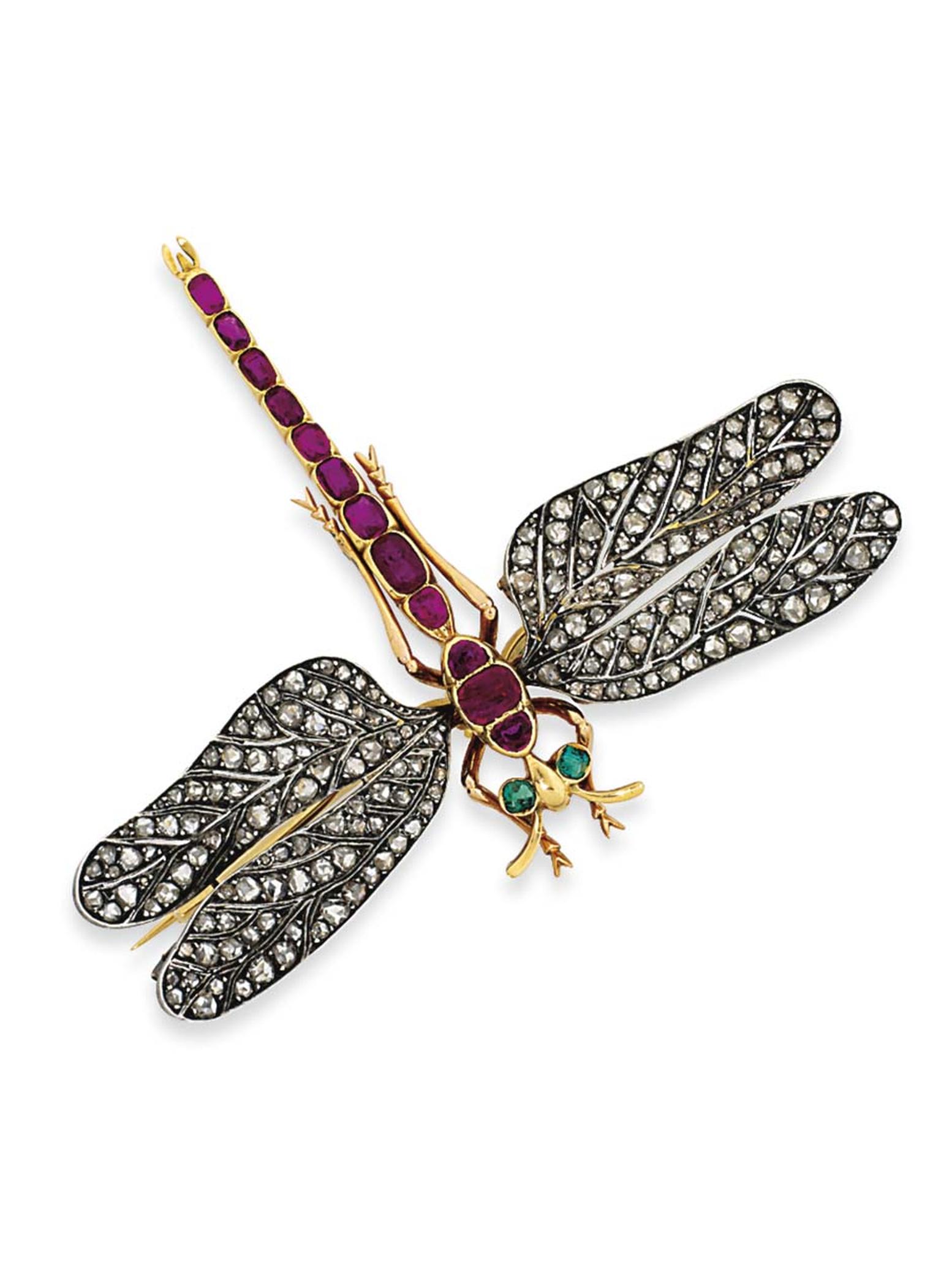 Lot 4, a dragonfly brooch dating from the late 19th century, looks real enough to flutter its wings (estimate: £5,000-7,000). Christie's Important Jewels Sale on 26 November at King Street in London.