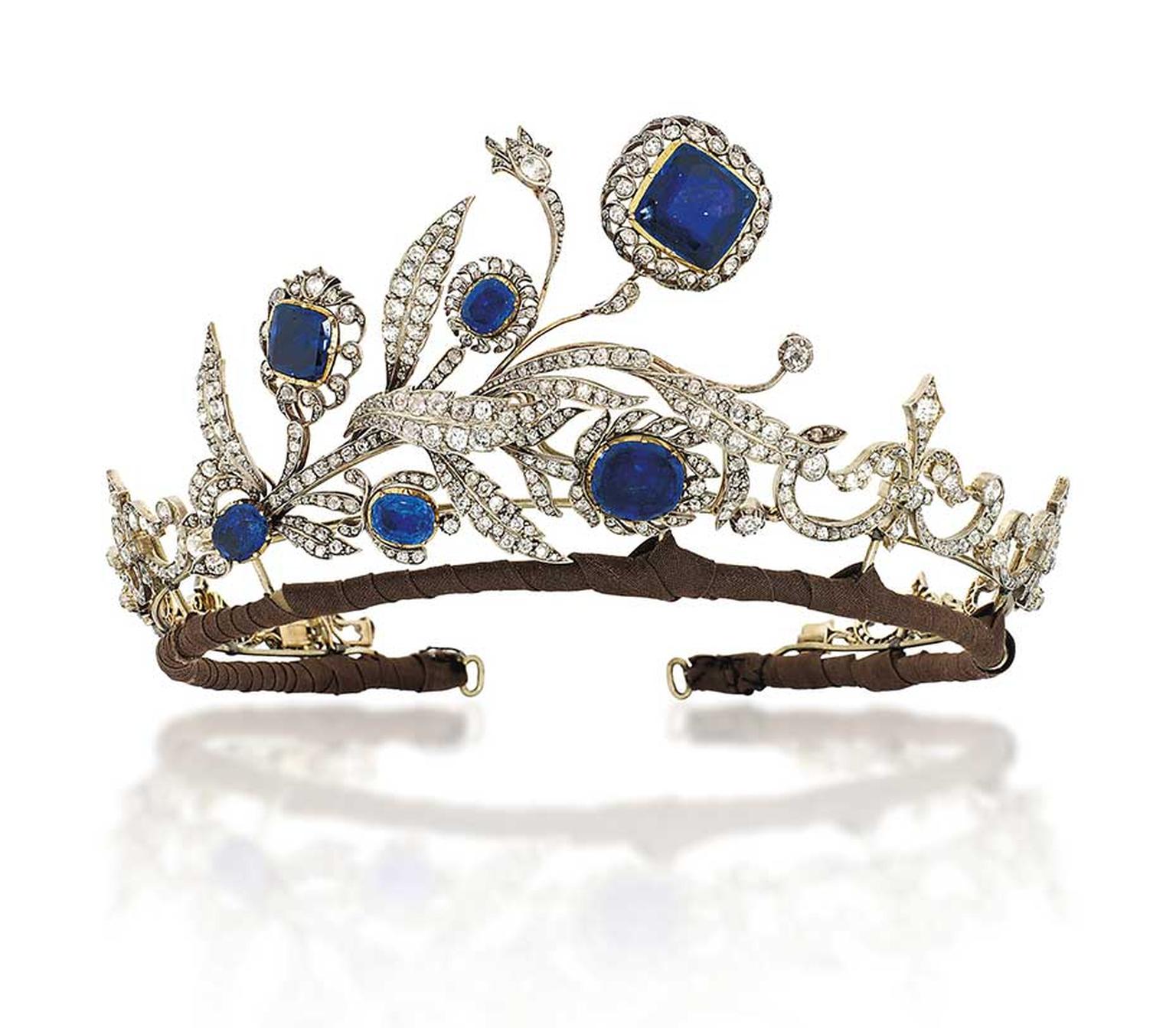 Lot 248, a sapphire and diamond tiara dating from 1890, is regal yet delicate (estimate: £30,000-40,000). Christie's Important Jewels Sale on 26 November at King Street in London.