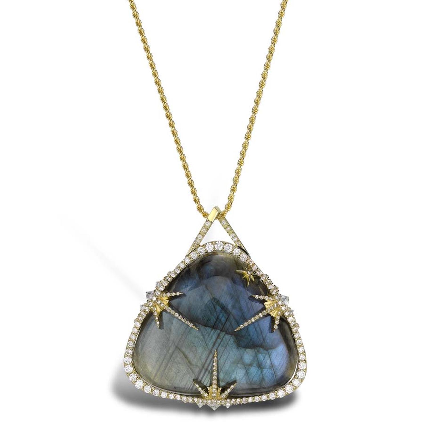 Venyx Theiya collection Obscura pendant in yellow gold with diamonds and labradorite.