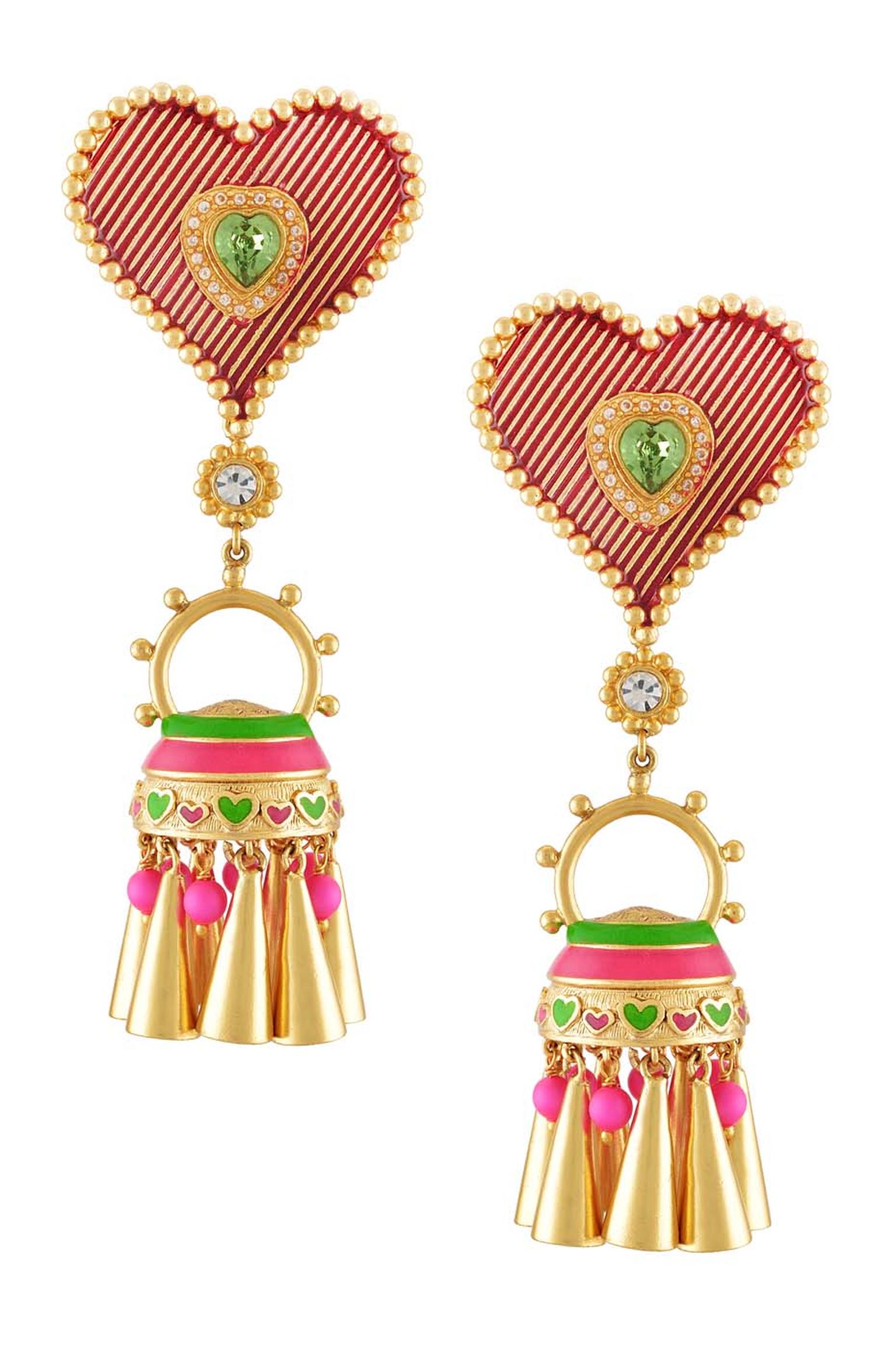 Amrapali and Manish Arora Ella earrings with striped hearts and colourful tassels.