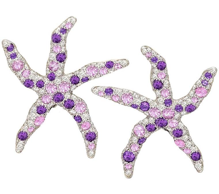 Margot McKinney Starfish earrings with amethysts, diamonds and pink sapphires.