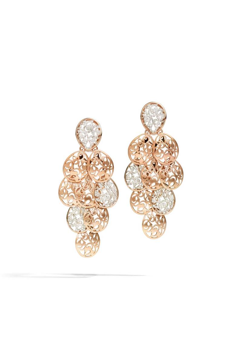 Pomellato Arabesque chandelier earrings in polished rhodium-plated rose gold with diamonds (£11,000).