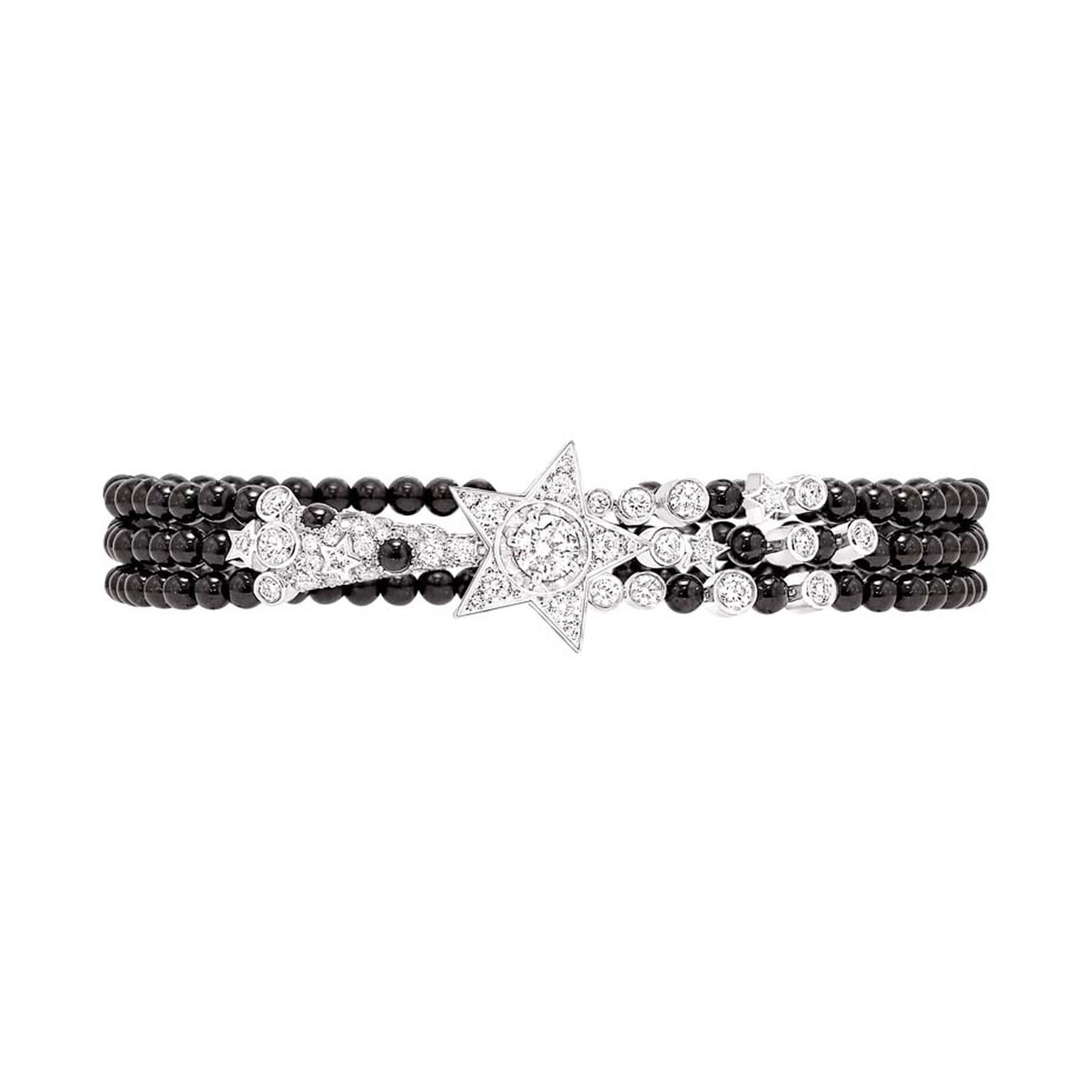 Chanel Nuit de Diamants bracelet in white gold with diamonds and black spinel beads, from the Comete high jewellery collection.