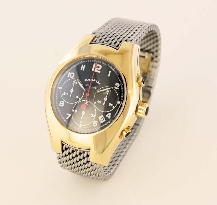 James de Givenchy Taffin yellow gold Jimmy watch with a stainless steel bracelet.