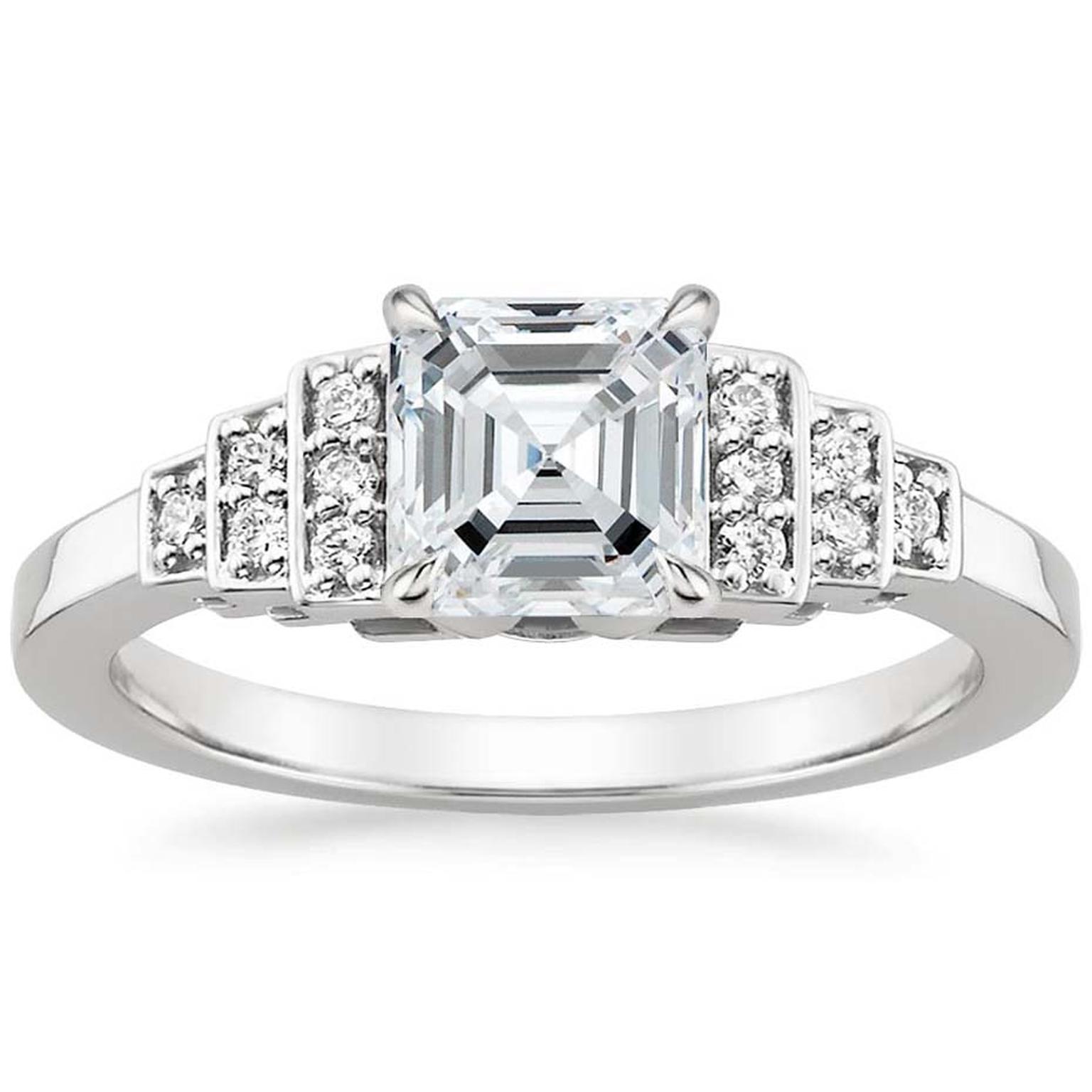 Brilliant Earth Aster diamond engagement ring in white gold featuring an Asscher-cut diamond with diamond accents.