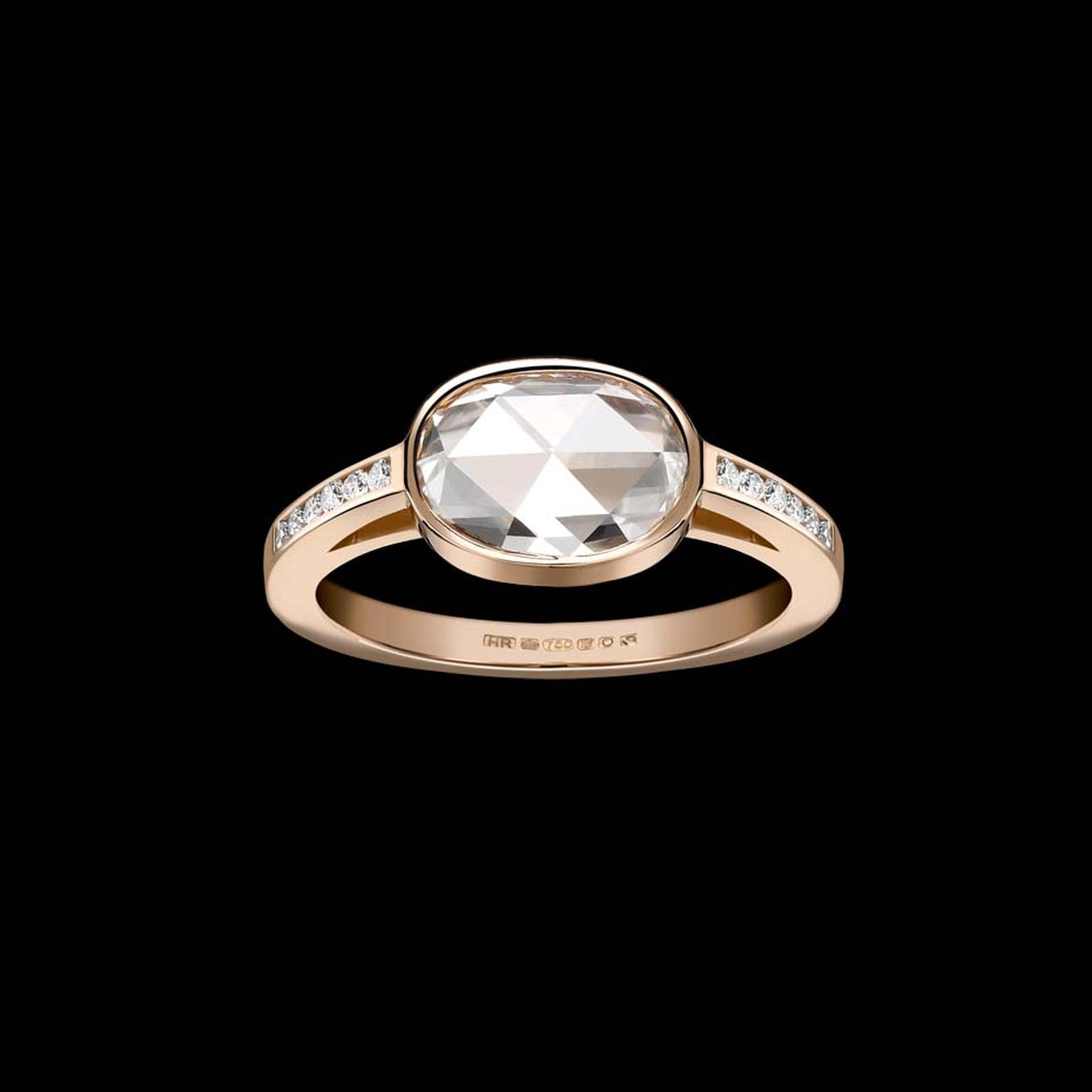 Hattie Rickards rose-cut diamond engagement ring, a bespoke creation in stamped Fairmined and Fairtrade gold.