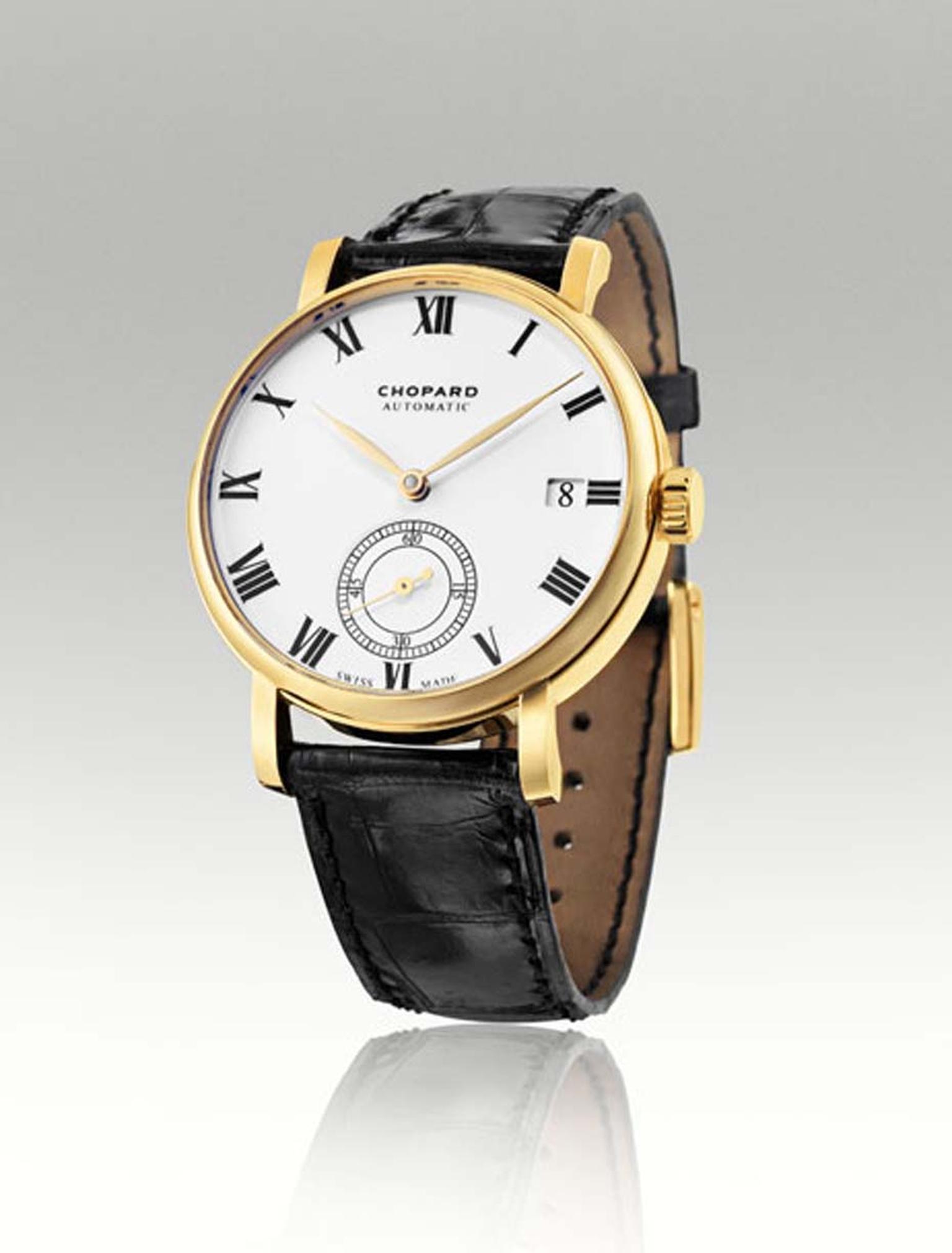 Chopard Classic Manufacture men's watch in yellow gold with a 38mm case and a small seconds subdial at 6 o'clock.