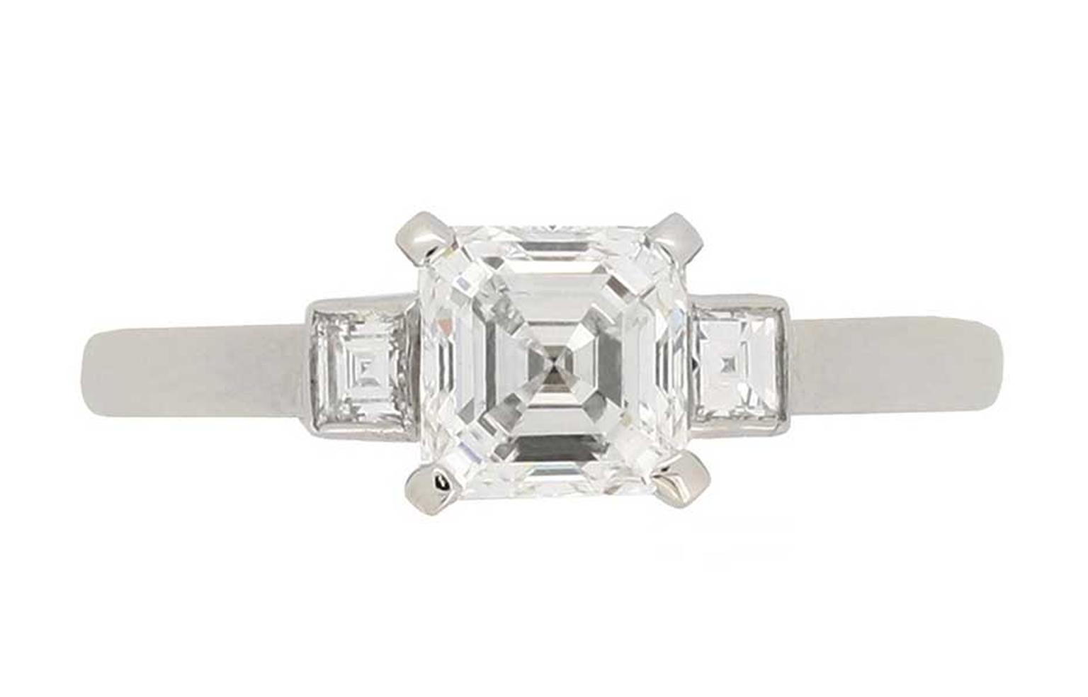 Vintage diamond engagement ring from the Art Deco era, circa 1935, set with a 0.90ct square emerald-cut diamond, available from Berganza in Hatton Garden, London (£9,900).