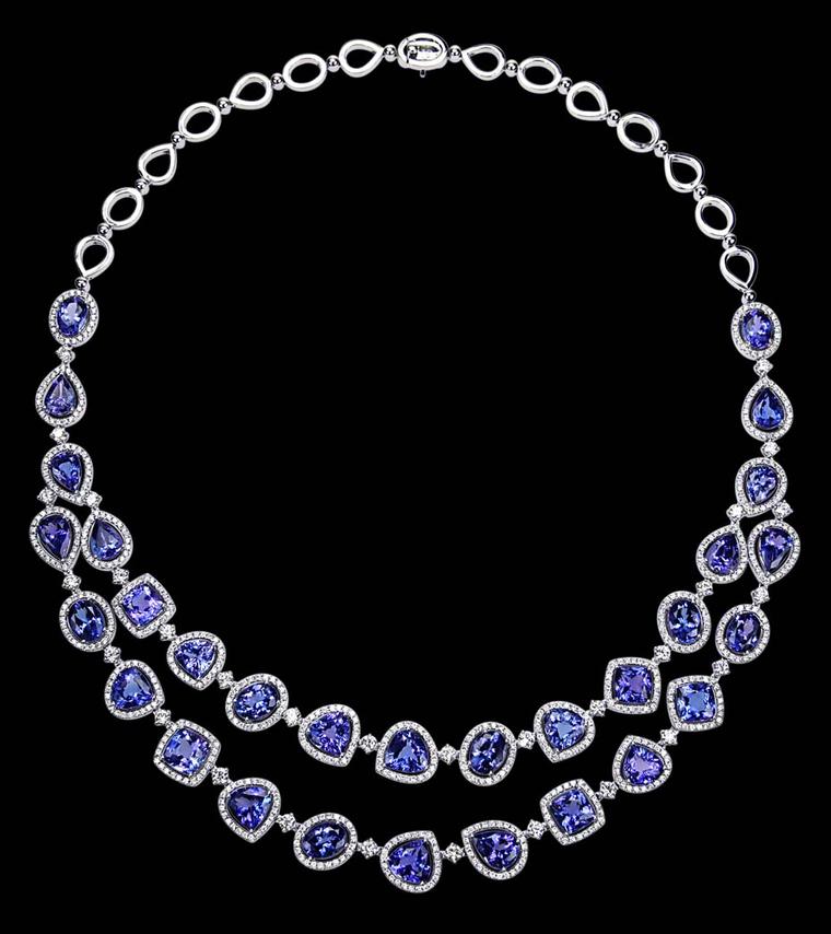 Entice necklace with fancy-shaped tanzanites surrounded by diamonds.