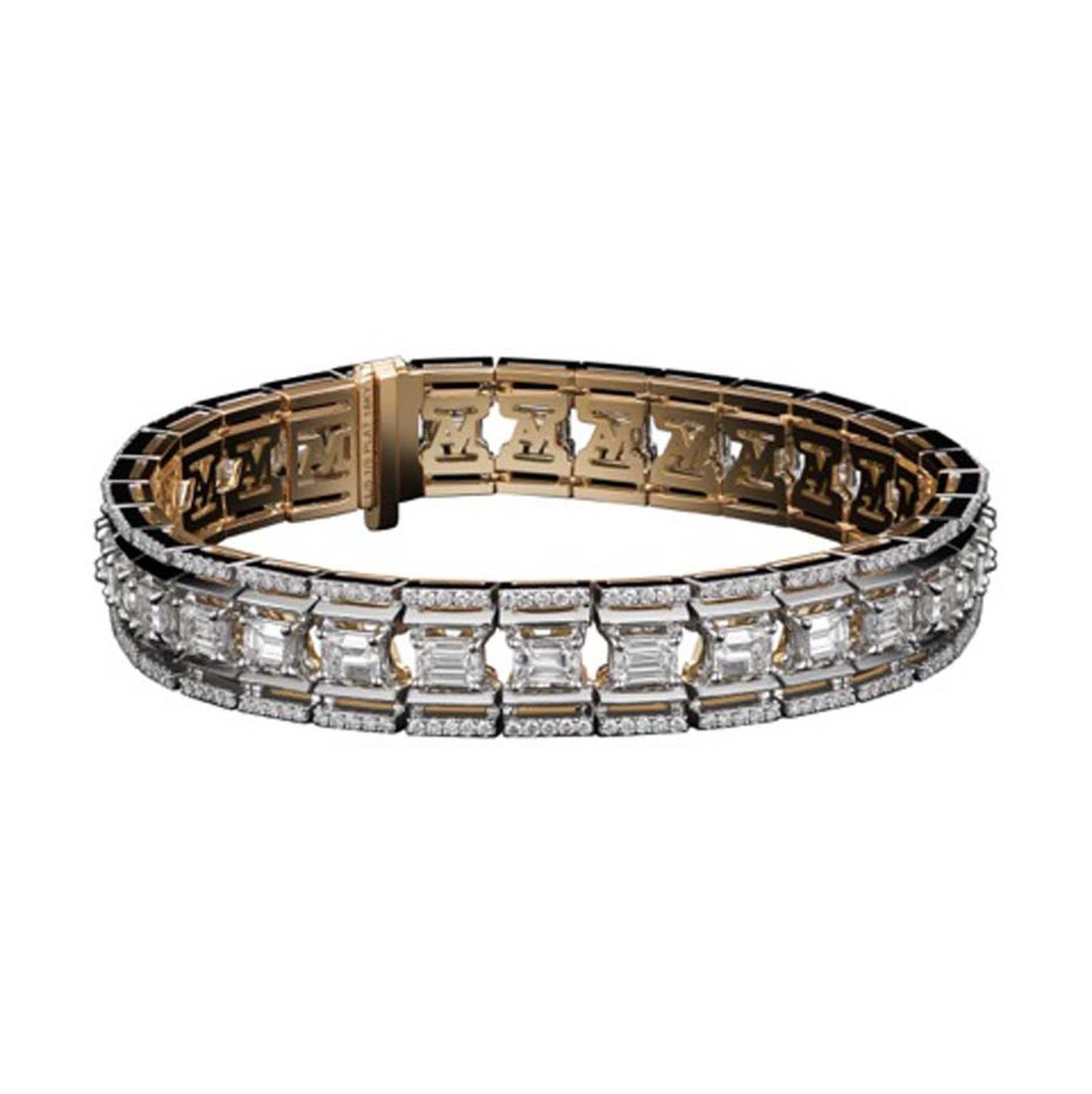 Alexandra Mor emerald-cut Platform diamond bracelet in white and black gold.