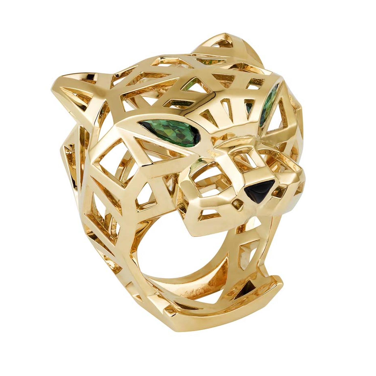 Panthère de Cartier ring in yellow gold with tsavorite garnets and onyx (£14,200).
