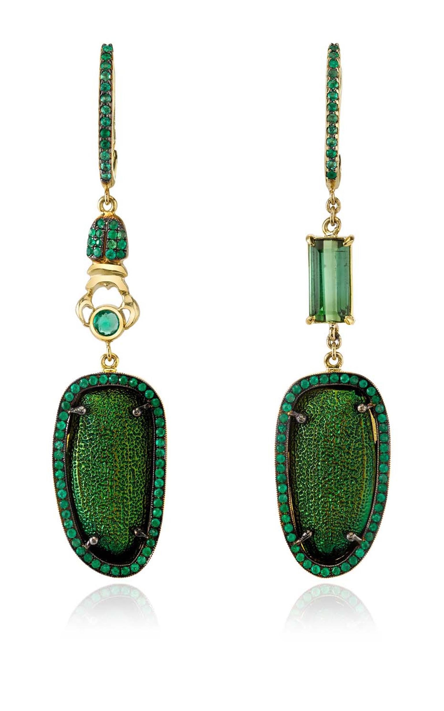 Daniela Villegas Emerald City earrings with slightly mismatched emeralds ($15,500).
