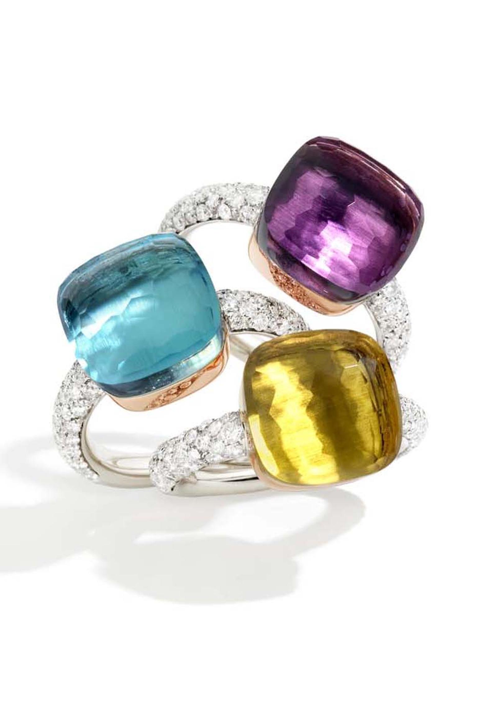 Pomellato Nudo ring collection diamond rings can be stacked for a very personal blend of colours, or worn individually for a minimalist look.