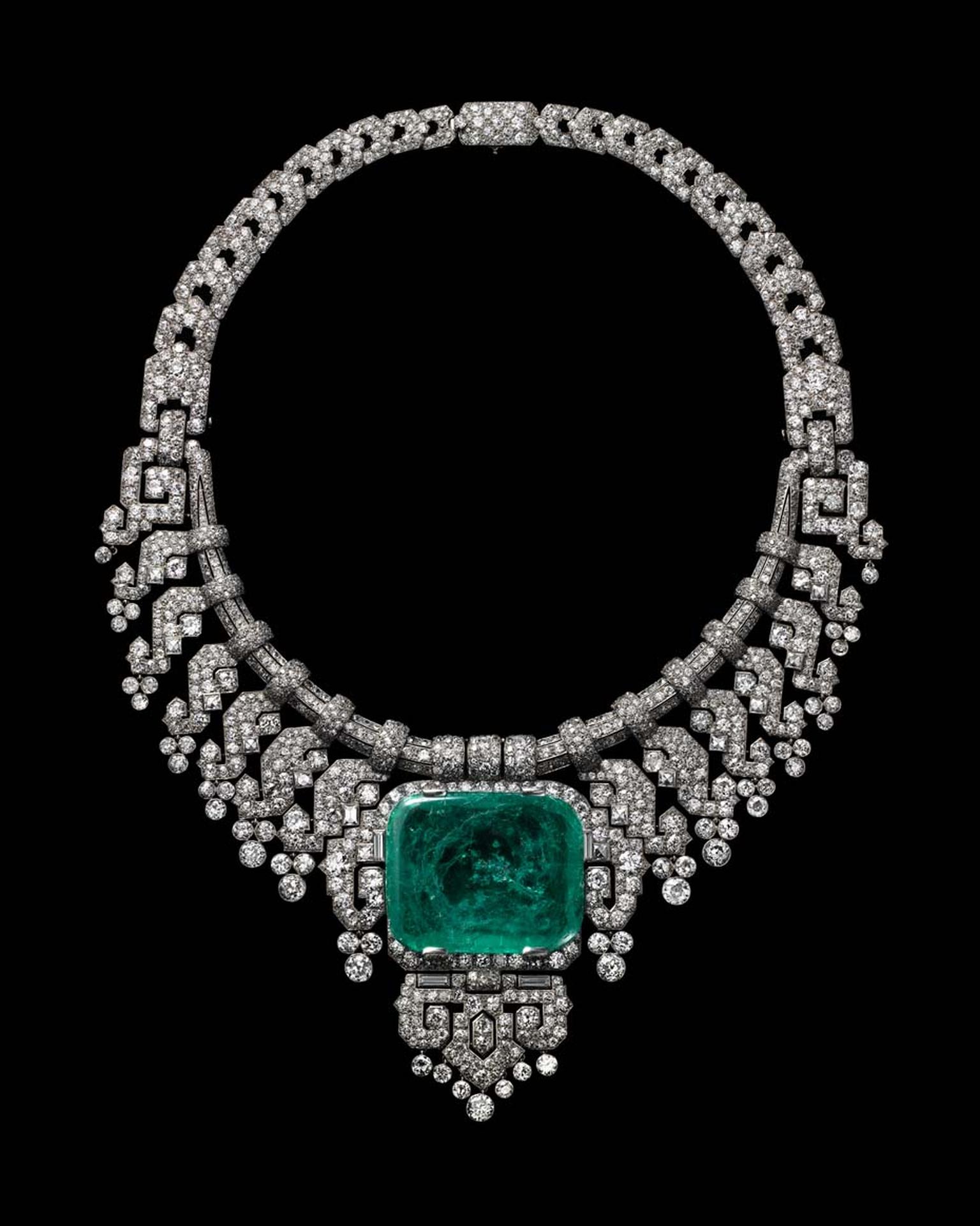 A Cartier diamond and emerald necklace dating from 1932, as worn by the Countess of Granardon show at Cartier's Brilliant exhibition in Denver. Photo: Vincent Wulveryck, Cartier Collection © Cartier