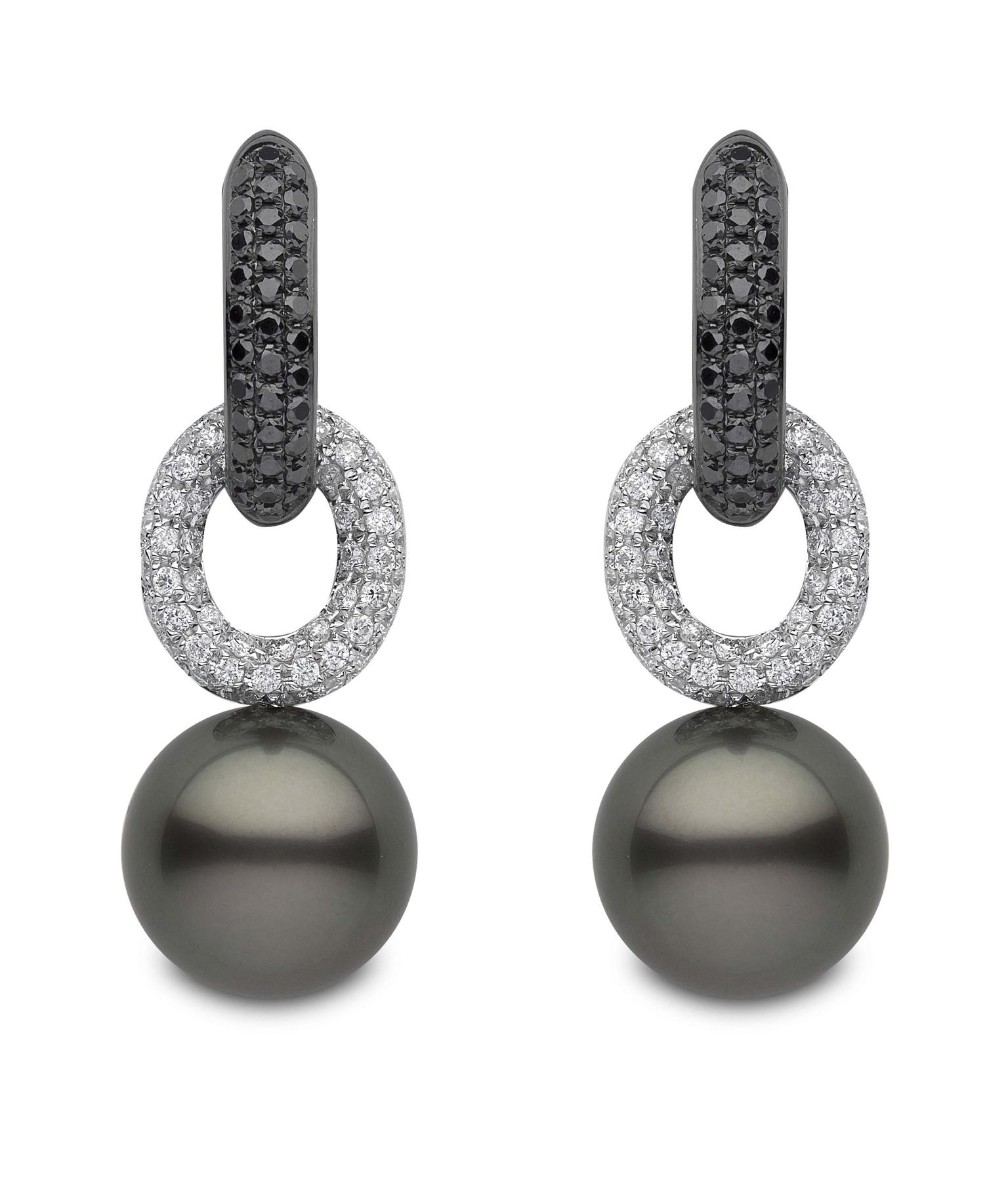 Yoko London Tahitian pearl earrings with black and white diamonds (£POA).