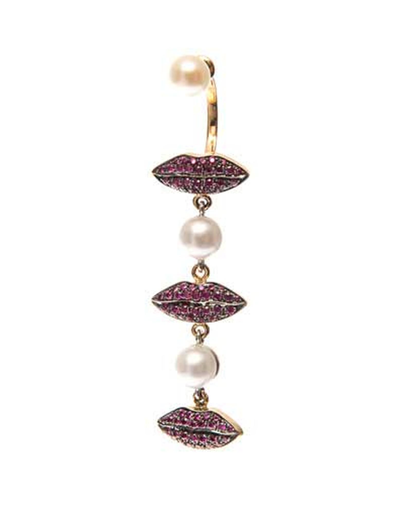 Delfina Delettrez pearl earring in gold with ruby lips (£3,665).
