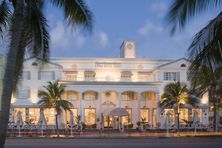 The facade of the The Betsey Hotel on Miami's South Beach. K. Brunini has been named artist-in-residence at the hotel for the duration of Art Basel Miami.